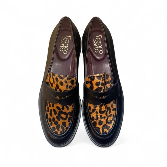 Franco Sarto Womens Balin Lug Sole Chunky Loafer Black and Leopard 7 M (V) - Picture 2 of 8